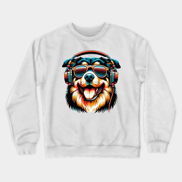 Smiling Romanian Mioritic Shepherd Dog DJ in Artistic Harmony Crewneck Sweatshirt by ArtRUs